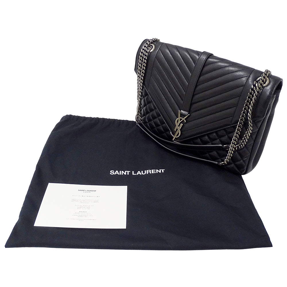 SAINT LAURENT サンローラン エンベロープ ラージ ショルダーバッグ ブラック レザー レディース 【中古】