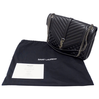 SAINT LAURENT サンローラン エンベロープ ラージ ショルダーバッグ ブラック レザー レディース 【中古】