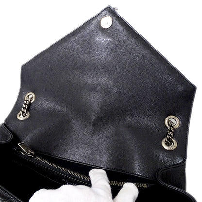 SAINT LAURENT サンローラン エンベロープ ラージ ショルダーバッグ ブラック レザー レディース 【中古】