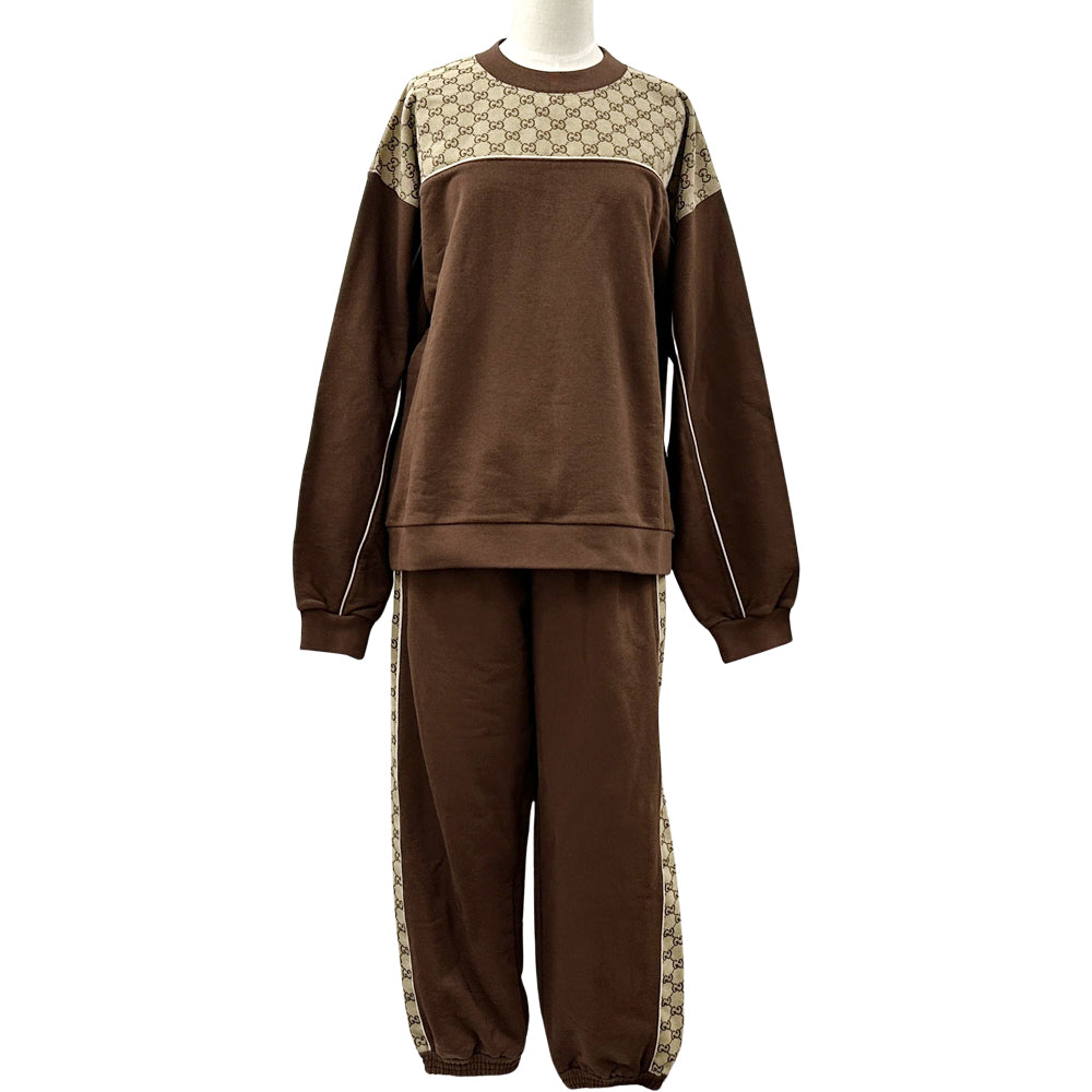 GUCCI グッチ コットンジャージーセットアップ その他セット GGキャンバス ブラウン ベージュ コットン メンズ 【中古】