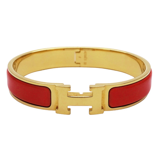 HERMES エルメス クリックH PM ブレスレット メタル オレンジ ゴールド レディース メンズ 【中古】