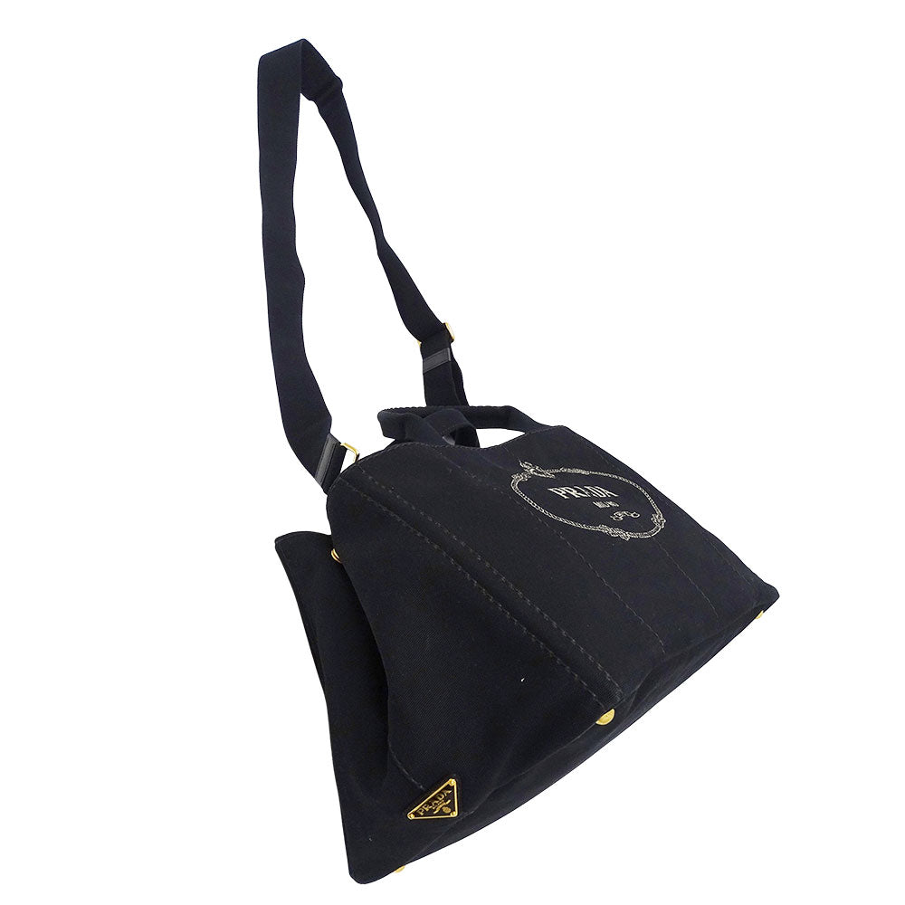 PRADA プラダ カナパL 2wayバッグ ブラック キャンバス レディース 【中古】