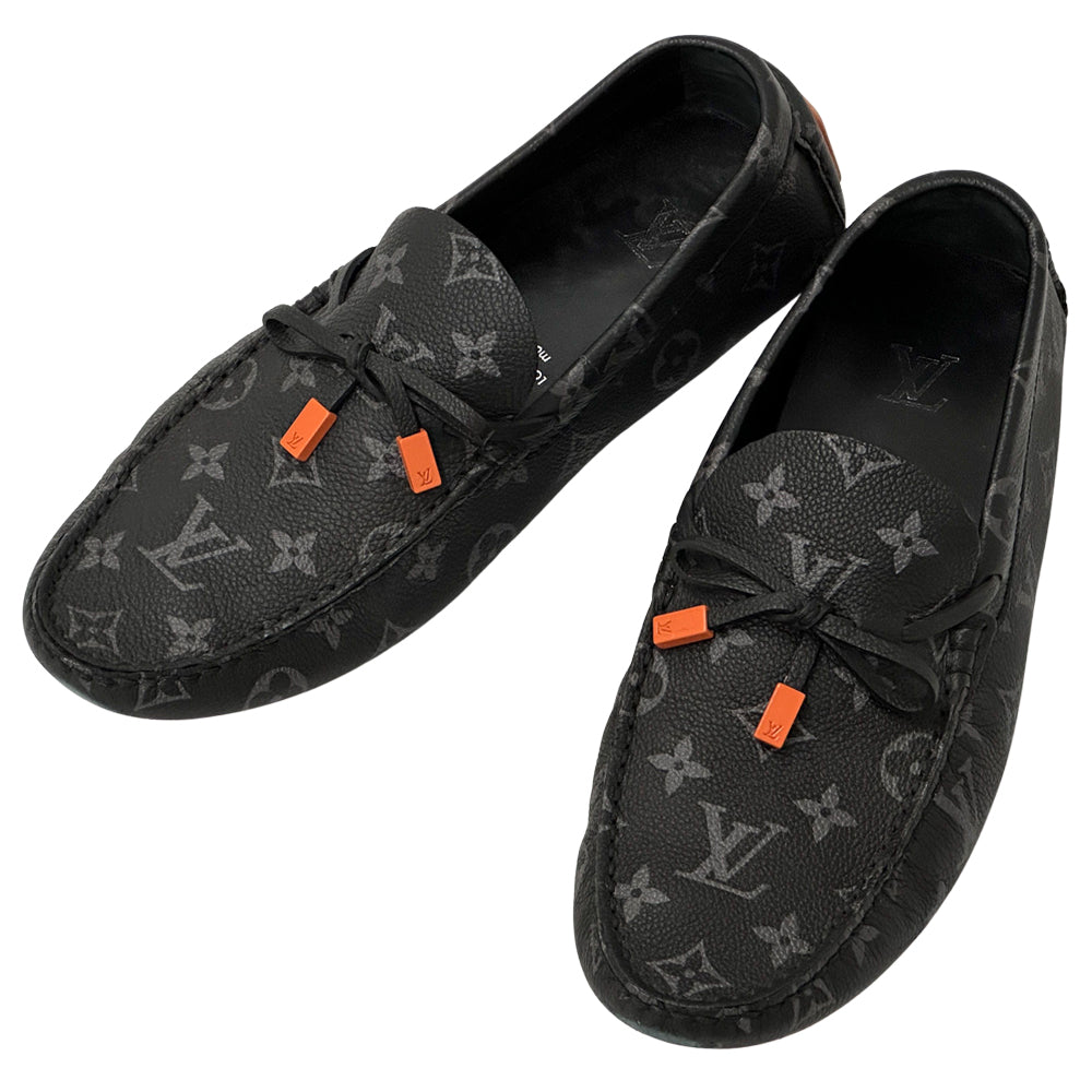 LOUIS VUITTON ルイ・ヴィトン LVドライバー ローファー モノグラム エクリプス ブラック グレー モノグラムエクリプス メンズ 【中古】