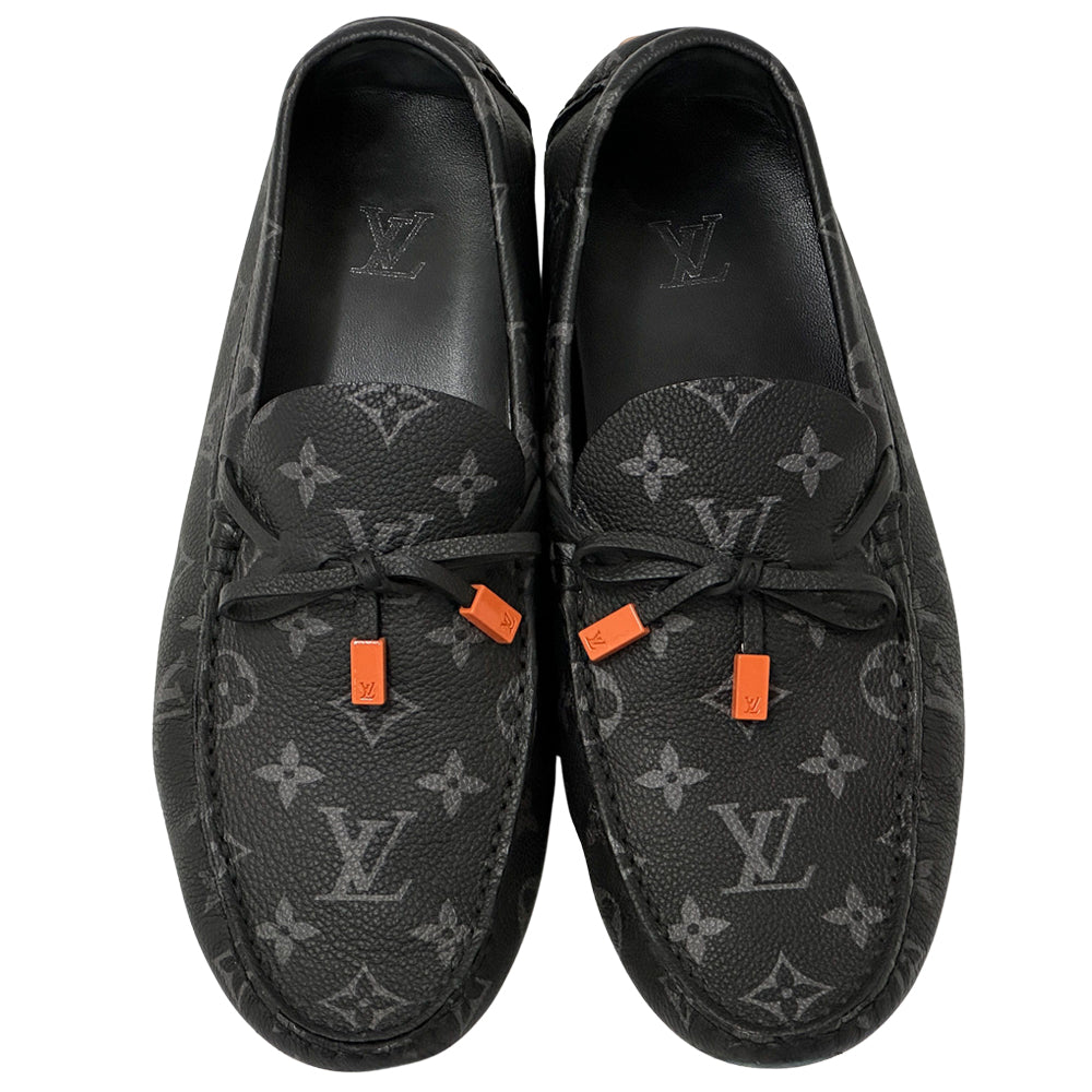 LOUIS VUITTON ルイ・ヴィトン LVドライバー ローファー モノグラム エクリプス ブラック グレー モノグラムエクリプス メンズ 【中古】