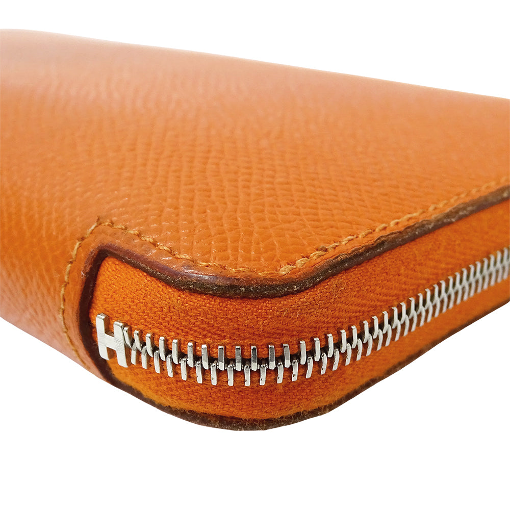 HERMES エルメス アザップ シルクイン クラシック 長財布 オレンジ シルバー金具 ヴォーエプソン レディース 【中古】