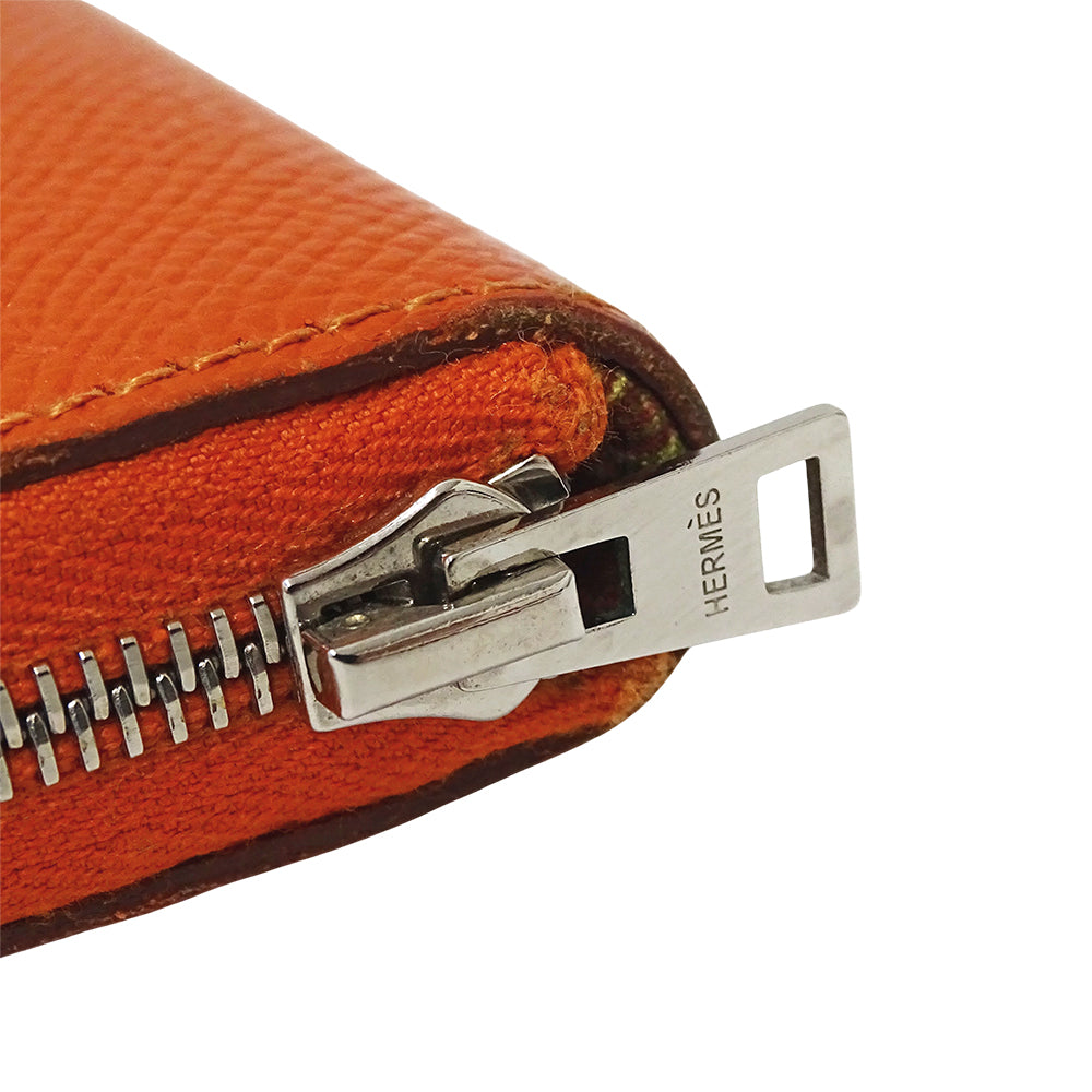 HERMES エルメス アザップ シルクイン クラシック 長財布 オレンジ シルバー金具 ヴォーエプソン レディース 【中古】
