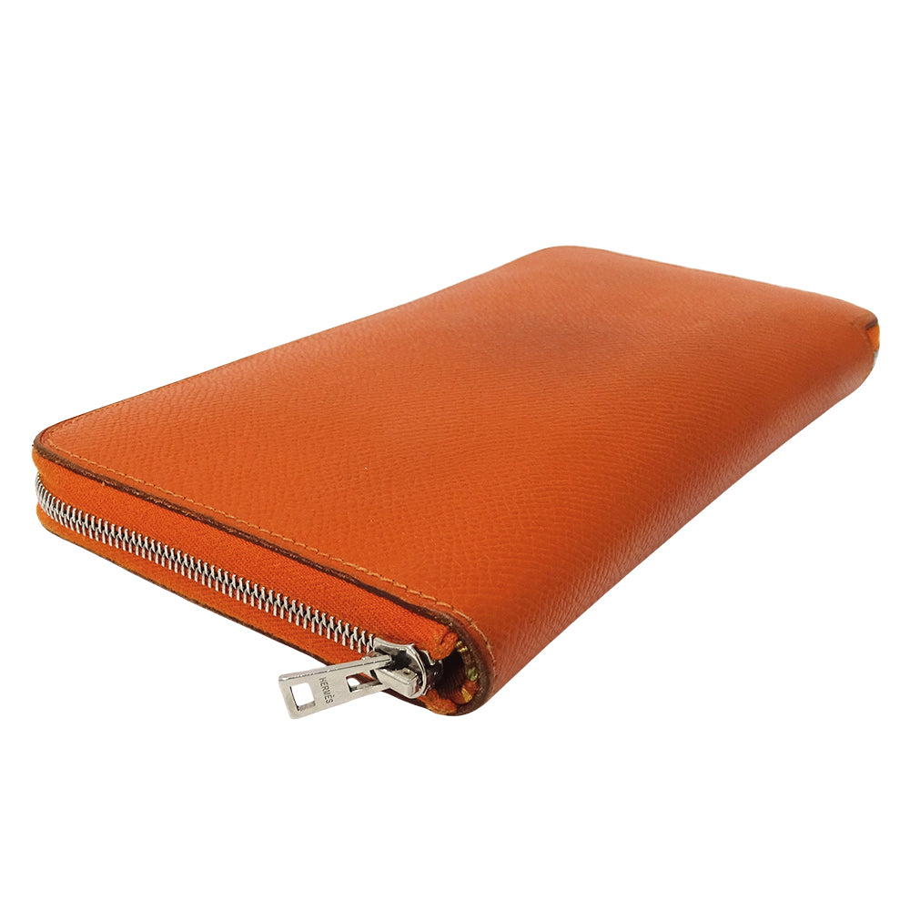 HERMES エルメス アザップ シルクイン クラシック 長財布 オレンジ シルバー金具 ヴォーエプソン レディース 【中古】