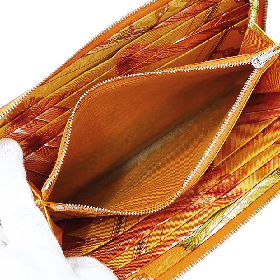 HERMES エルメス アザップ シルクイン クラシック 長財布 オレンジ シルバー金具 ヴォーエプソン レディース 【中古】