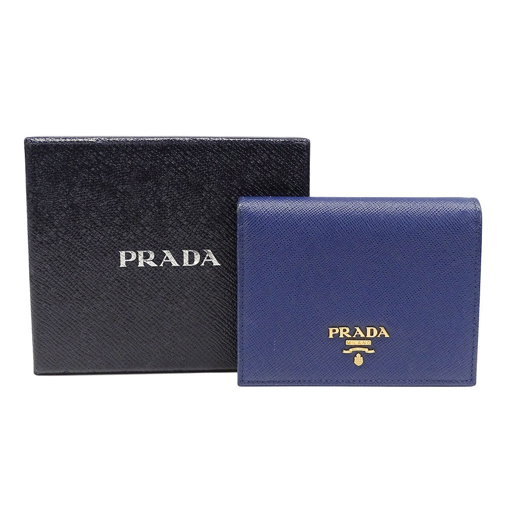 PRADA プラダ 二つ折り財布 ネイビー 1MV204 レディース メンズ 【中古】