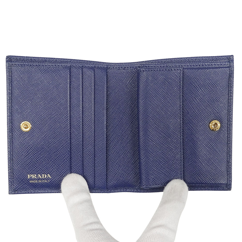 PRADA プラダ 二つ折り財布 ネイビー 1MV204 レディース メンズ 【中古】