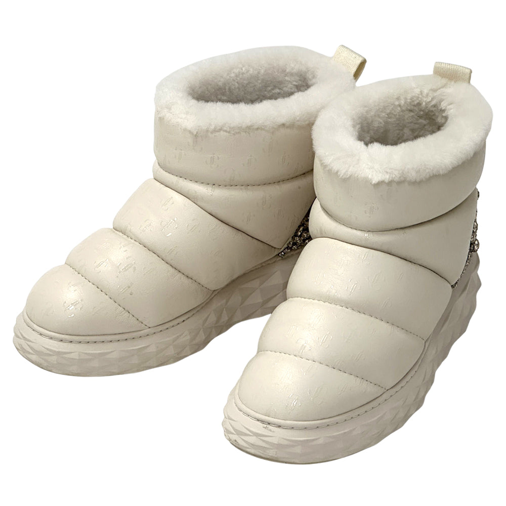 JIMMY CHOO ジミーチュウ ムートンブーツ ブーツ ホワイト レザー レディース 【中古】