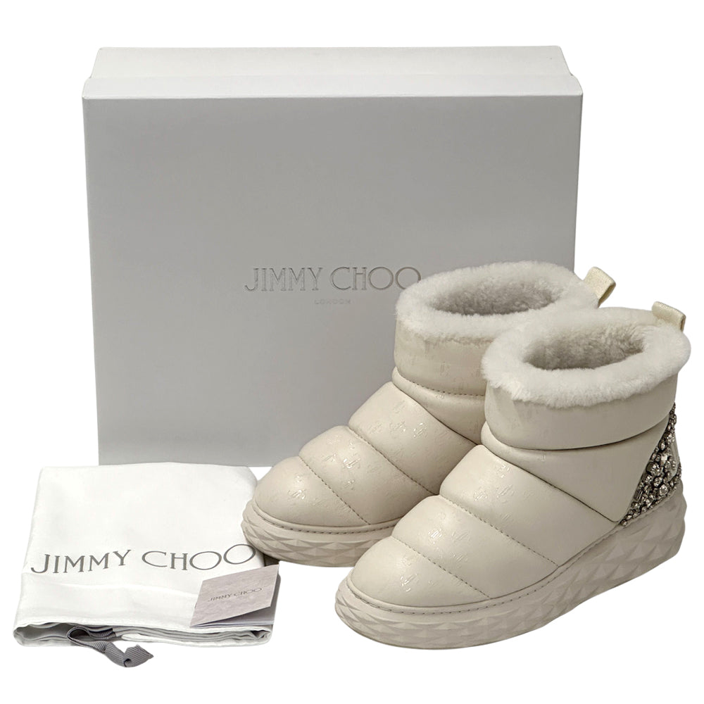 JIMMY CHOO ジミーチュウ ムートンブーツ ブーツ ホワイト レザー レディース 【中古】