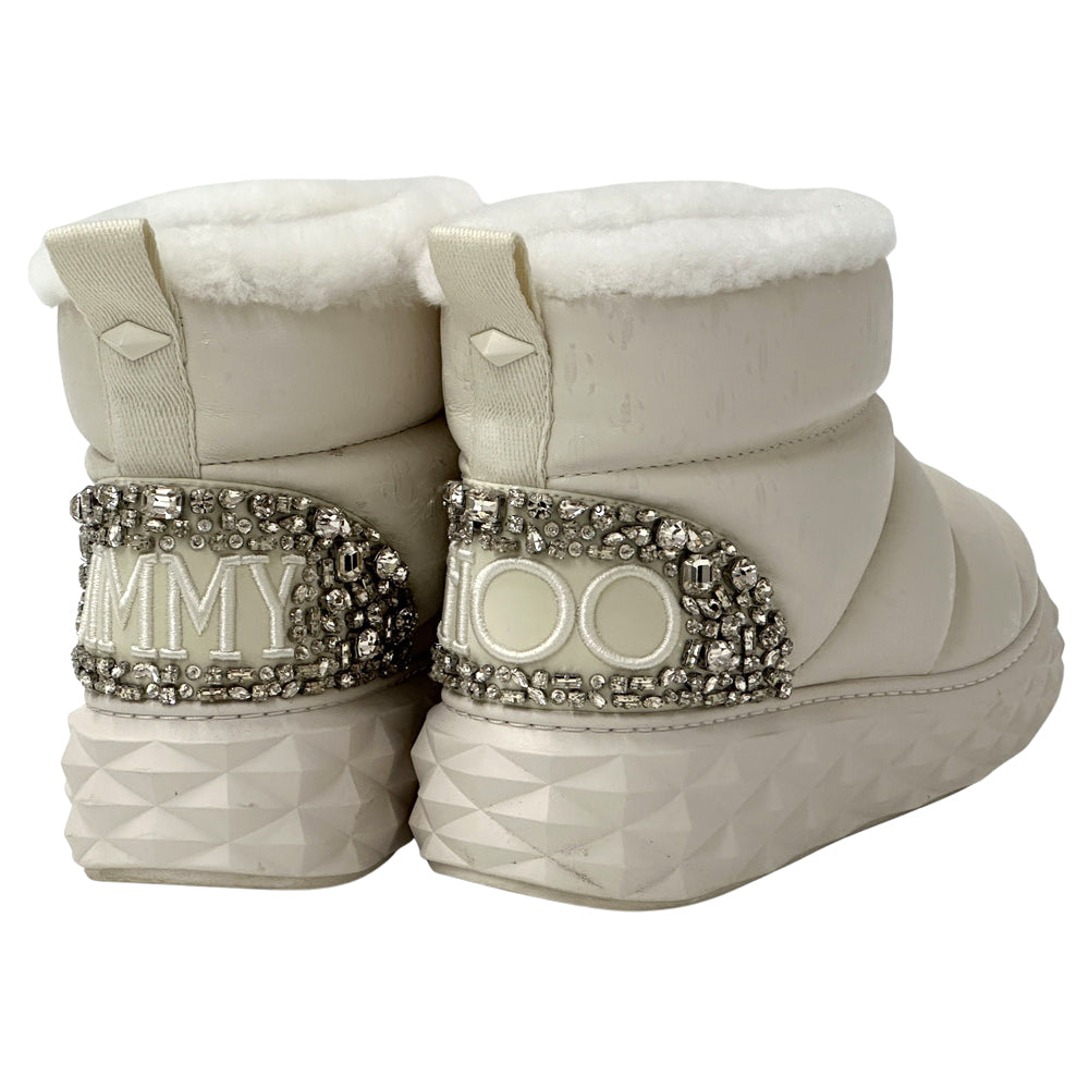 JIMMY CHOO ジミーチュウ ムートンブーツ ブーツ ホワイト レザー レディース 【中古】