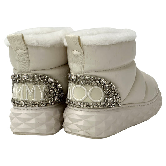 JIMMY CHOO ジミーチュウ ムートンブーツ ブーツ ホワイト レザー レディース 【中古】