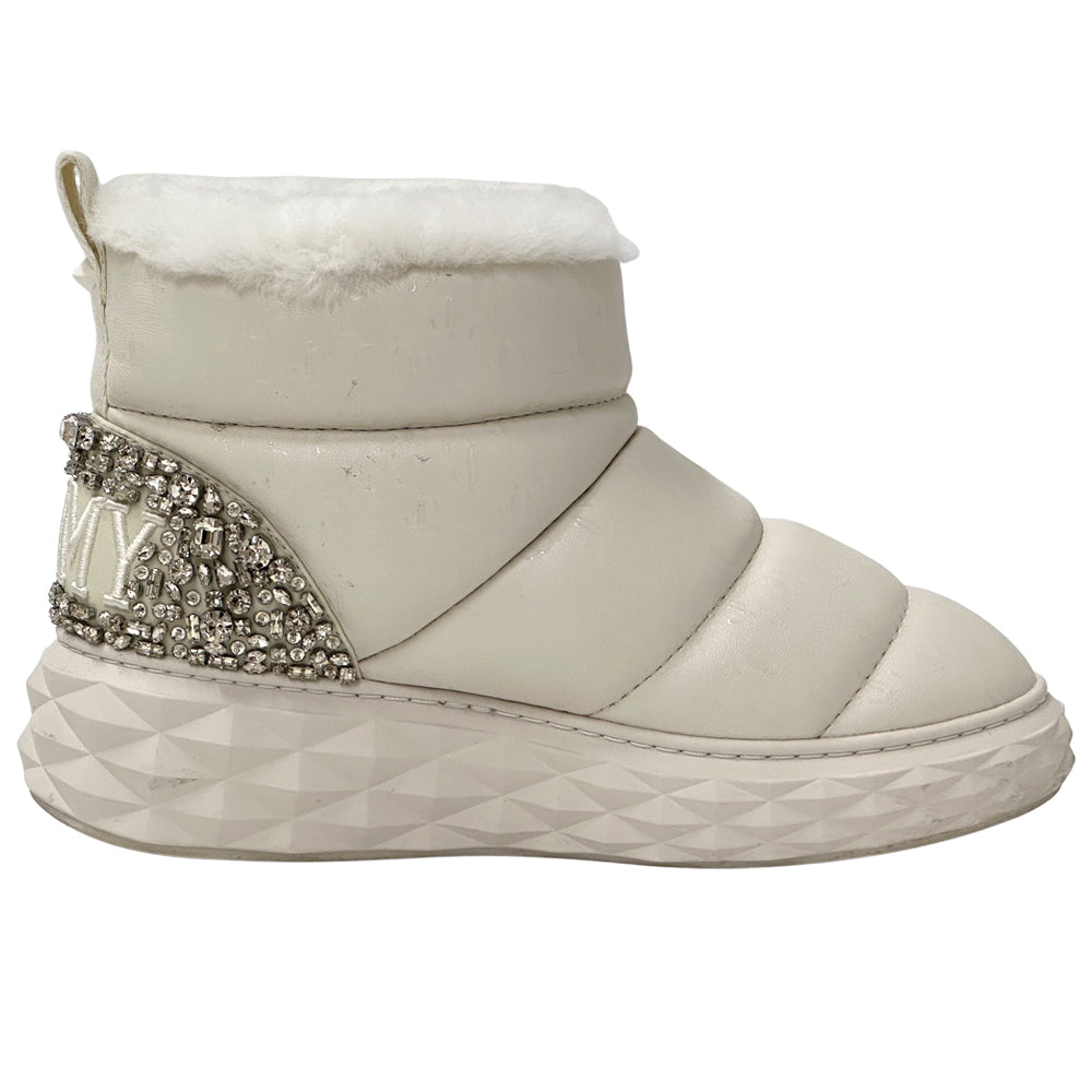 JIMMY CHOO ジミーチュウ ムートンブーツ ブーツ ホワイト レザー レディース 【中古】