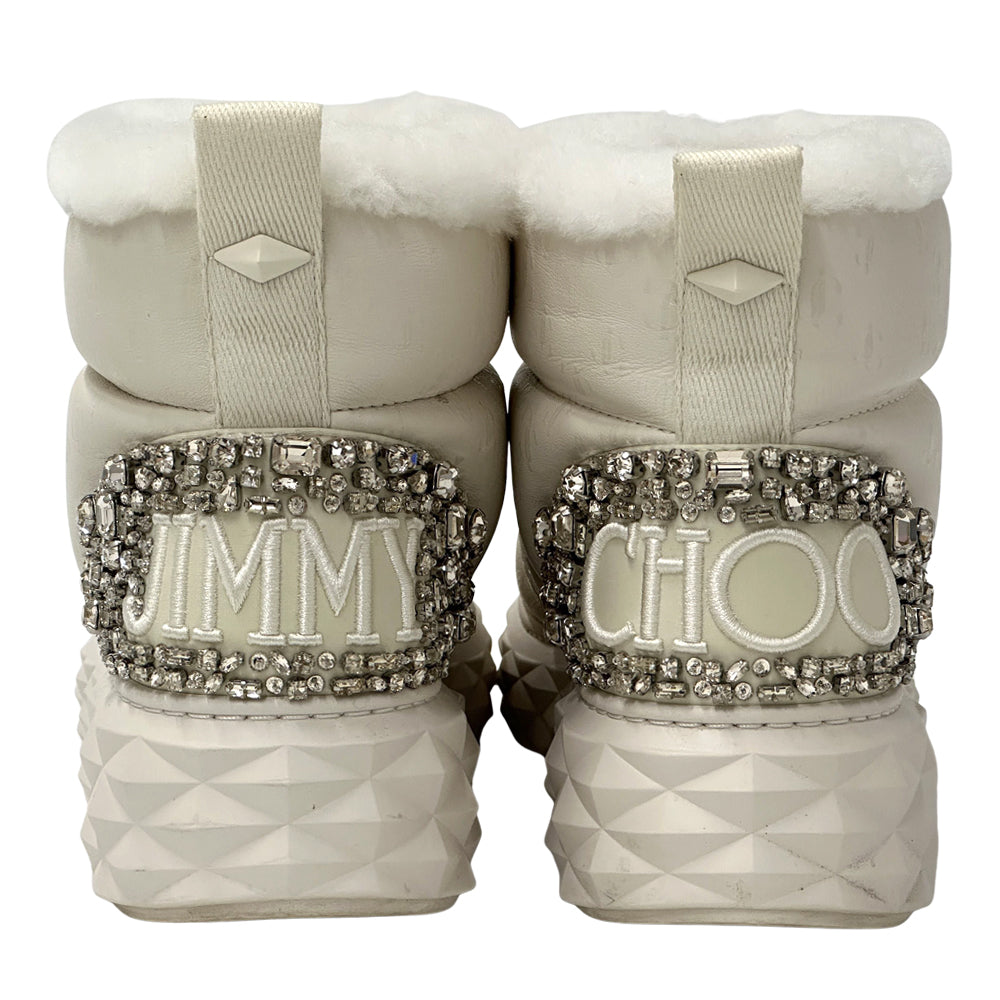 JIMMY CHOO ジミーチュウ ムートンブーツ ブーツ ホワイト レザー レディース 【中古】