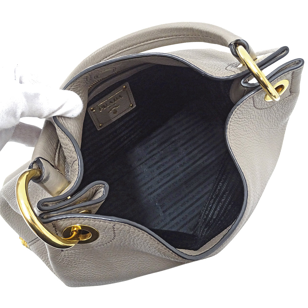 PRADA プラダ ショルダーバッグ グレージュ 1BC051 レザー レディース 【中古】