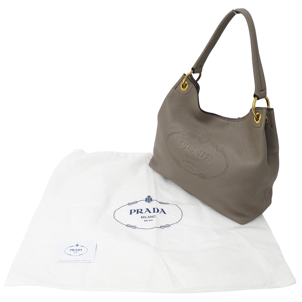 PRADA プラダ ショルダーバッグ グレージュ 1BC051 レザー レディース 【中古】