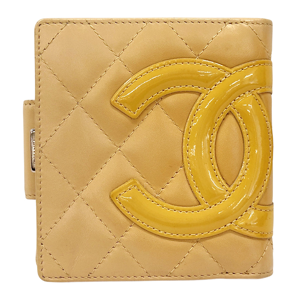 CHANEL シャネル 二つ折り財布 カンボン ベージュ オレンジ レザー レディース 【中古】