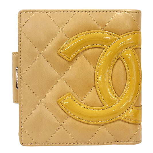 CHANEL シャネル 二つ折り財布 カンボン ベージュ オレンジ レザー レディース 【中古】