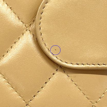 CHANEL シャネル 二つ折り財布 カンボン ベージュ オレンジ レザー レディース 【中古】