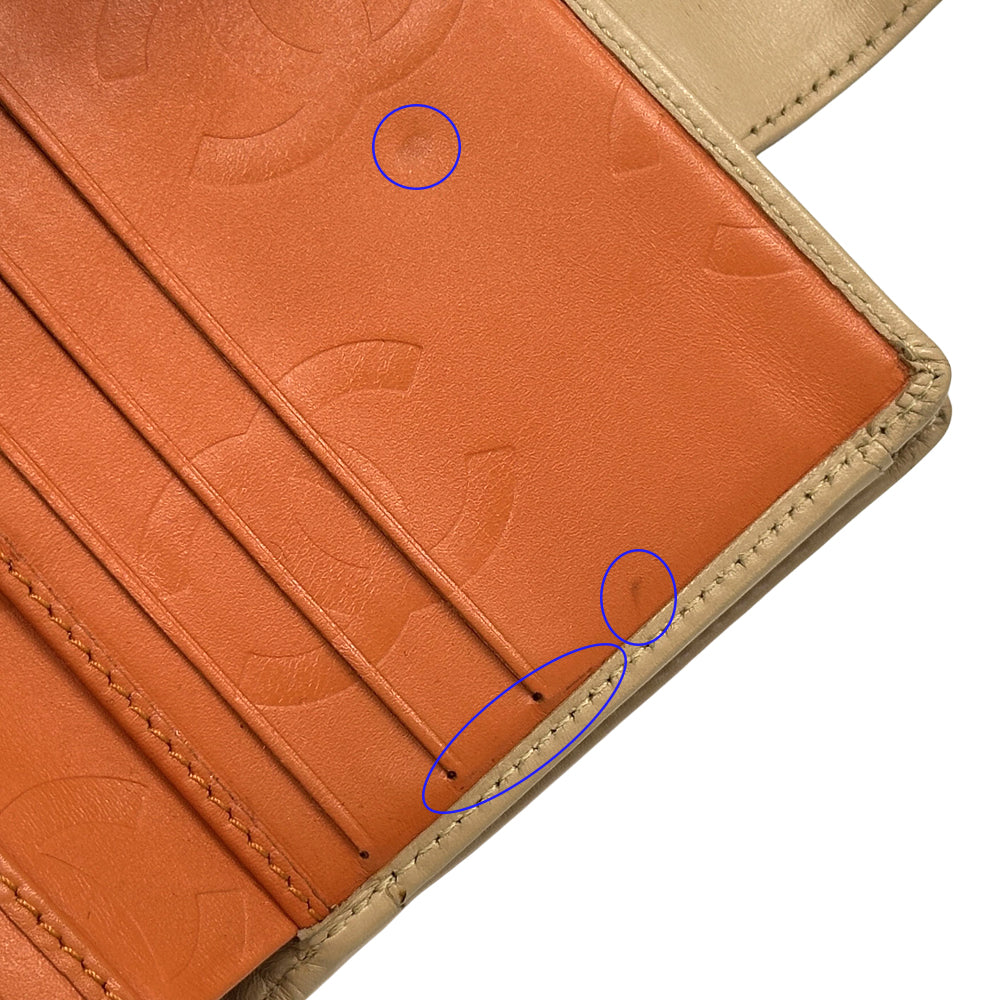CHANEL シャネル 二つ折り財布 カンボン ベージュ オレンジ レザー レディース 【中古】