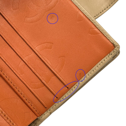 CHANEL シャネル 二つ折り財布 カンボン ベージュ オレンジ レザー レディース 【中古】