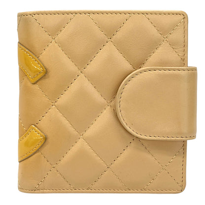 CHANEL シャネル 二つ折り財布 カンボン ベージュ オレンジ レザー レディース 【中古】