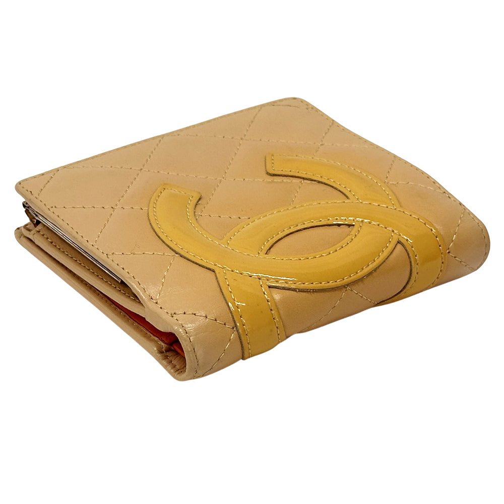 CHANEL シャネル 二つ折り財布 カンボン ベージュ オレンジ レザー レディース 【中古】