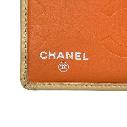 CHANEL シャネル 二つ折り財布 カンボン ベージュ オレンジ レザー レディース 【中古】
