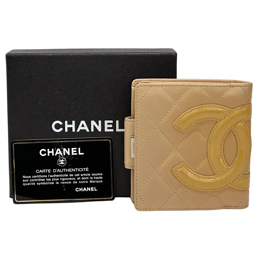 CHANEL シャネル 二つ折り財布 カンボン ベージュ オレンジ レザー レディース 【中古】