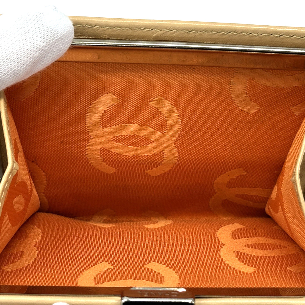 CHANEL シャネル 二つ折り財布 カンボン ベージュ オレンジ レザー レディース 【中古】