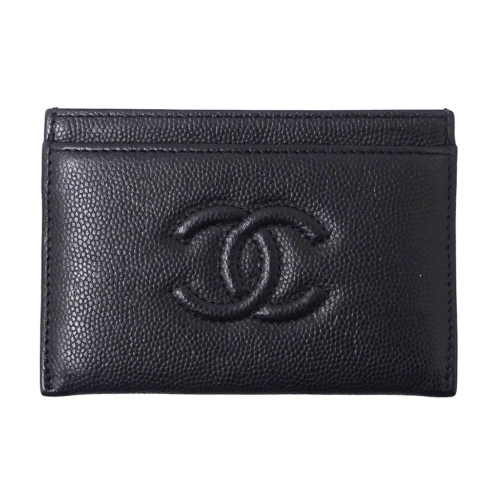CHANEL シャネル カードケース ブラック キャビアスキン レディース 【中古】