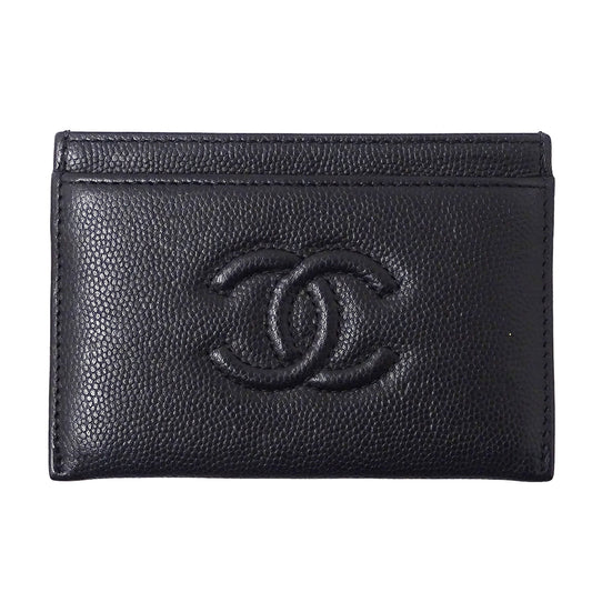 CHANEL シャネル カードケース ブラック キャビアスキン レディース 【中古】