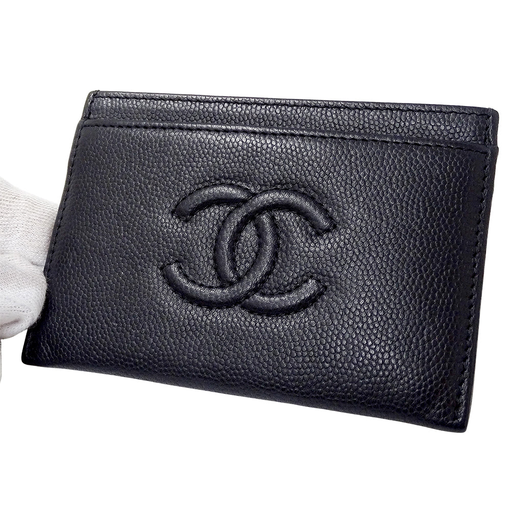 CHANEL シャネル カードケース ブラック キャビアスキン レディース 【中古】