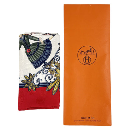 HERMES エルメス カレ90 Joies d'Hiver 冬の愉しみ スカーフ レッド マルチカラー シルク レディース 【中古】