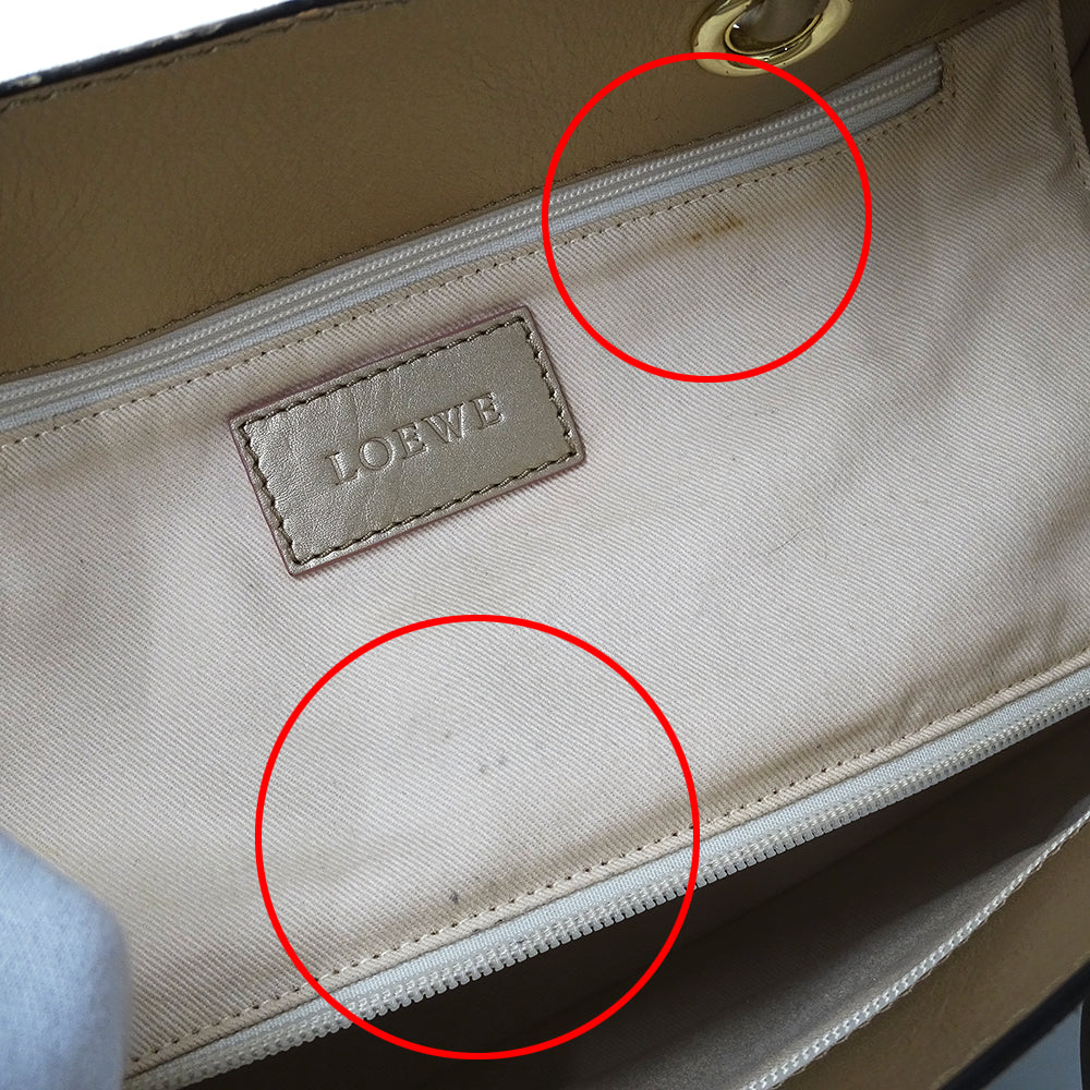 LOEWE ロエベ アナグラム ショッパーバッグ トートバッグ ゴールド ブラウン スエード レディース 【中古】