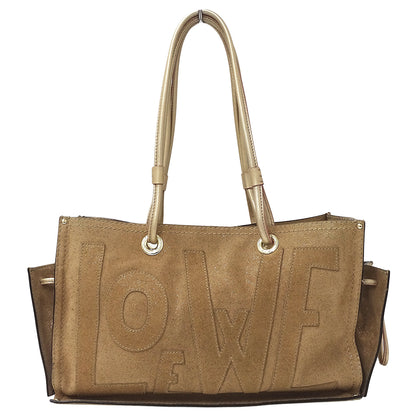 LOEWE ロエベ アナグラム ショッパーバッグ トートバッグ ゴールド ブラウン スエード レディース 【中古】