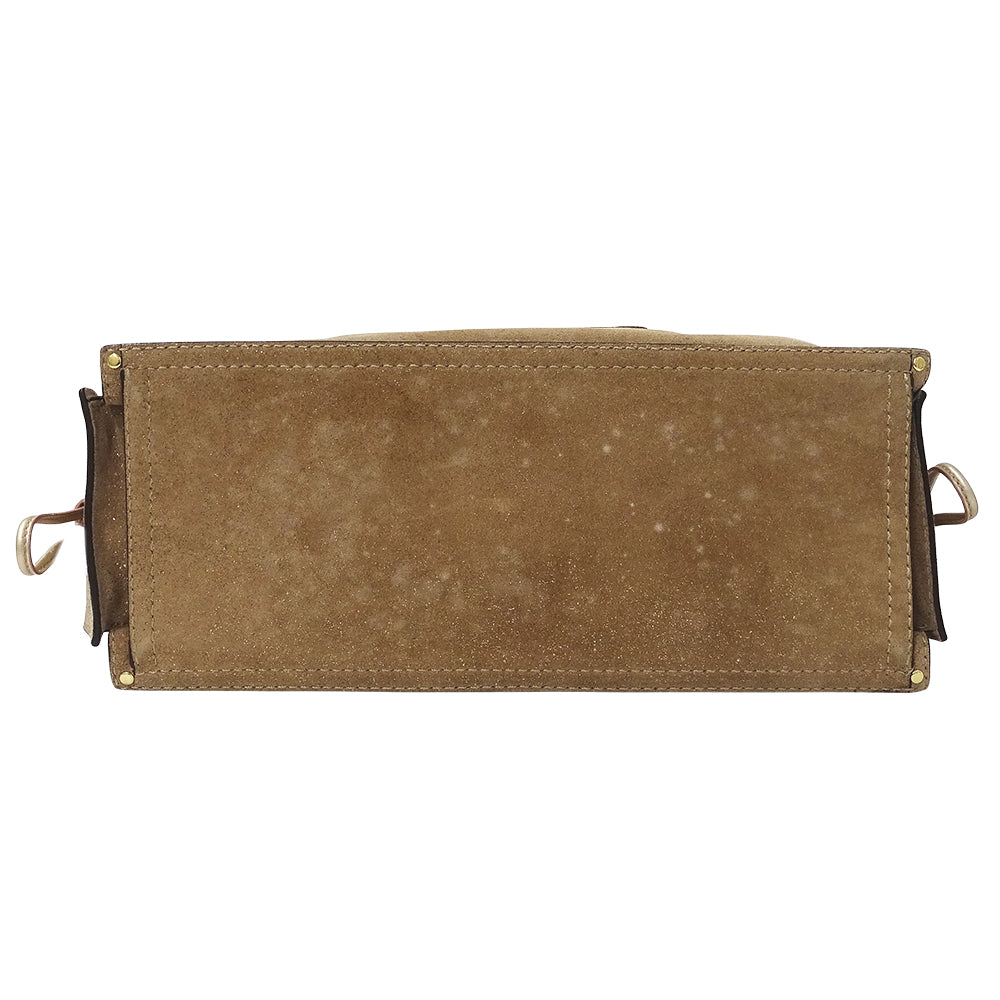 LOEWE ロエベ アナグラム ショッパーバッグ トートバッグ ゴールド ブラウン スエード レディース 【中古】