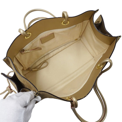 LOEWE ロエベ アナグラム ショッパーバッグ トートバッグ ゴールド ブラウン スエード レディース 【中古】