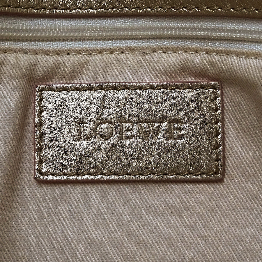 LOEWE ロエベ アナグラム ショッパーバッグ トートバッグ ゴールド ブラウン スエード レディース 【中古】