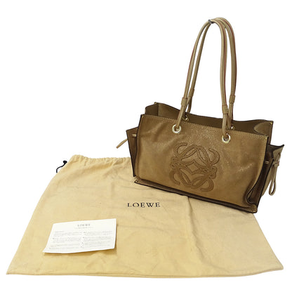 LOEWE ロエベ アナグラム ショッパーバッグ トートバッグ ゴールド ブラウン スエード レディース 【中古】