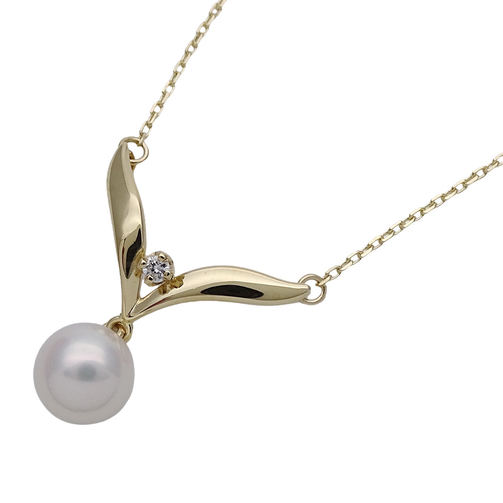 MIKIMOTO ミキモト ネックレス K18YG イエローゴールド パール ダイヤモンド レディース 磨き済み 【中古】