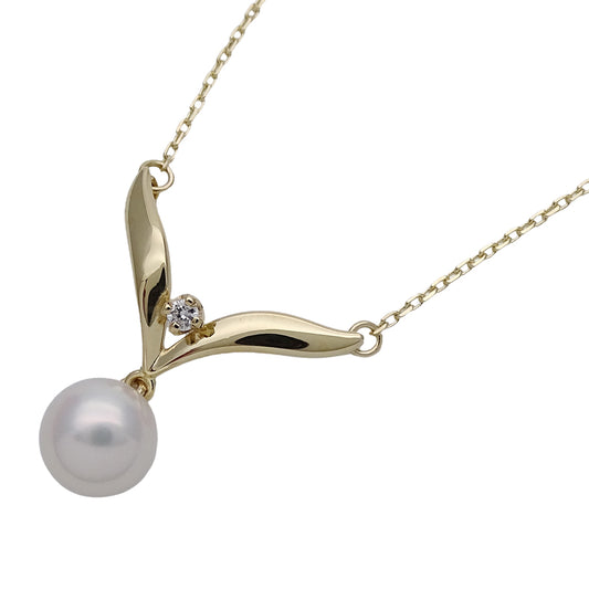 MIKIMOTO ミキモト ネックレス K18YG イエローゴールド パール ダイヤモンド レディース 磨き済み 【中古】