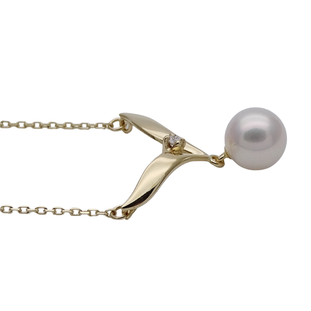 MIKIMOTO ミキモト ネックレス K18YG イエローゴールド パール ダイヤモンド レディース 磨き済み 【中古】