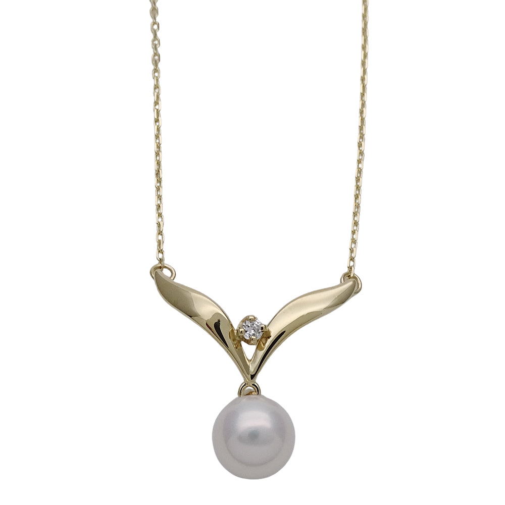 MIKIMOTO ミキモト ネックレス K18YG イエローゴールド パール ダイヤモンド レディース 磨き済み 【中古】