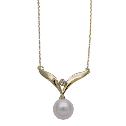 MIKIMOTO ミキモト ネックレス K18YG イエローゴールド パール ダイヤモンド レディース 磨き済み 【中古】