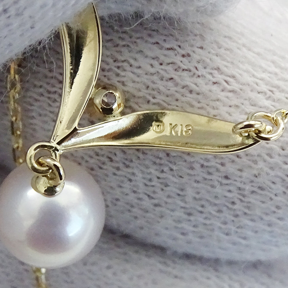 MIKIMOTO ミキモト ネックレス K18YG イエローゴールド パール ダイヤモンド レディース 磨き済み 【中古】