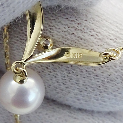 MIKIMOTO ミキモト ネックレス K18YG イエローゴールド パール ダイヤモンド レディース 磨き済み 【中古】