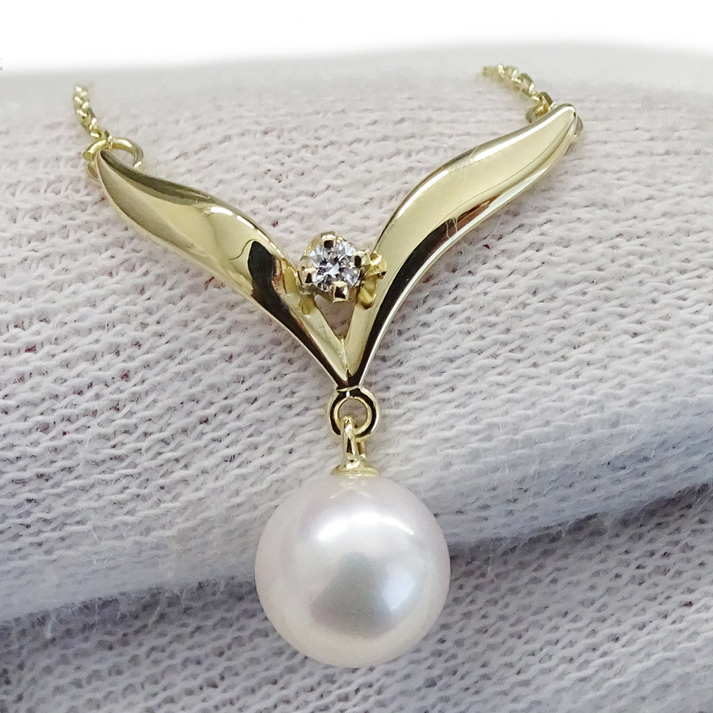 MIKIMOTO ミキモト ネックレス K18YG イエローゴールド パール ダイヤモンド レディース 磨き済み 【中古】